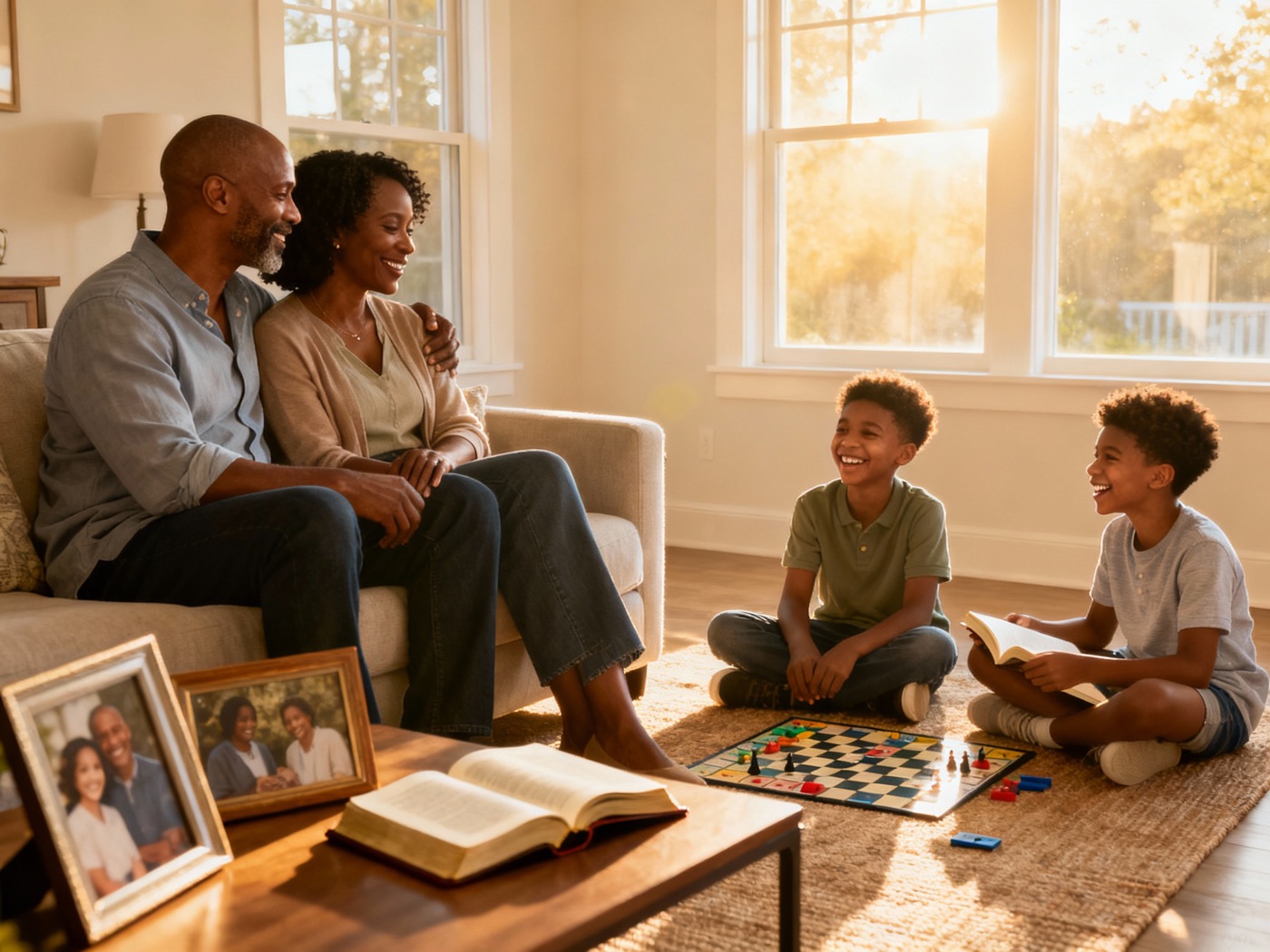 Bright, hopeful family scene
